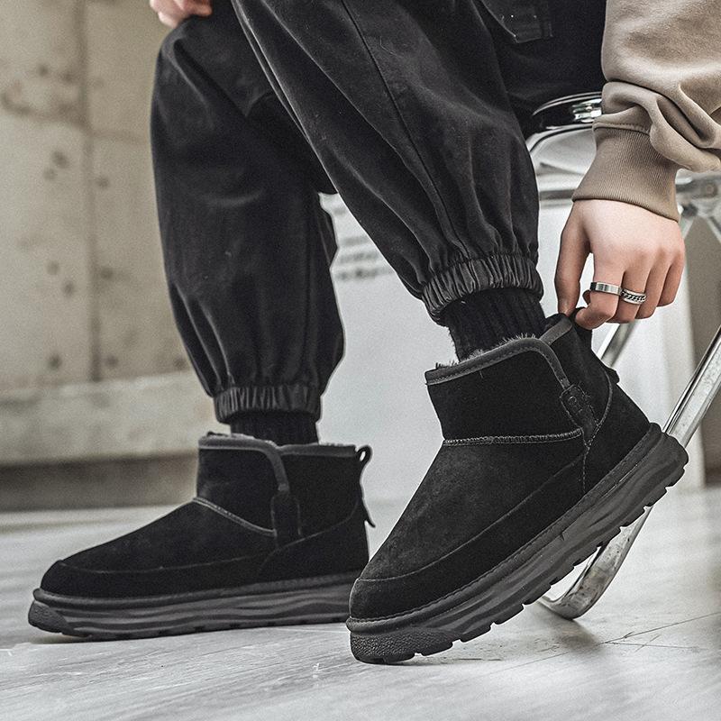 Men's snow boots free of laces, foot cover, integrated fur, winter velvet warm cotton boots thickened medium help leisure