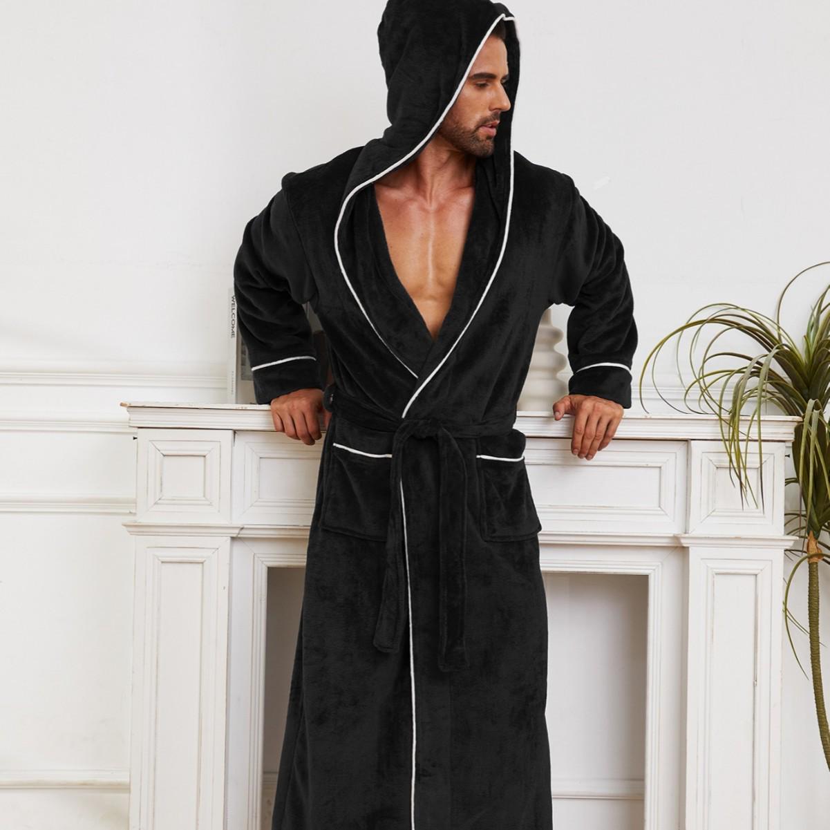 

Унисекс фланелевые халаты с капюшоном - Очень длинные, больших размеров, идеально подходят для осенне-зимнего отдыха Extra Large (XL)