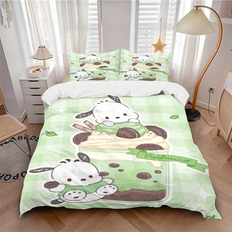 3pcs Milky Tea Pochacco Design Bedding Set - Includes Quilt Cover and Pillowcases, Suitable for All Seasons, Machine Washable - Ideal Gift f