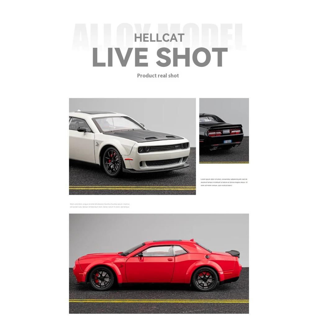 1/24 Scale Dodge Challenger Hellcat Redeye Alloy Car Model Sound and Light Children Toy Birthday Gift Miniature Voiture