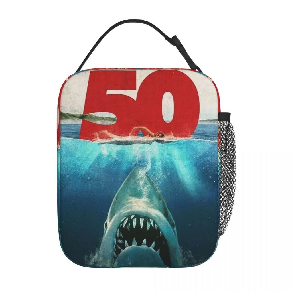 Jaws 50th Anniversary Logo Insulated Lunch Bag for Women Office Cooler Thermal Food Box Tote Portable Lunch Boxes Container