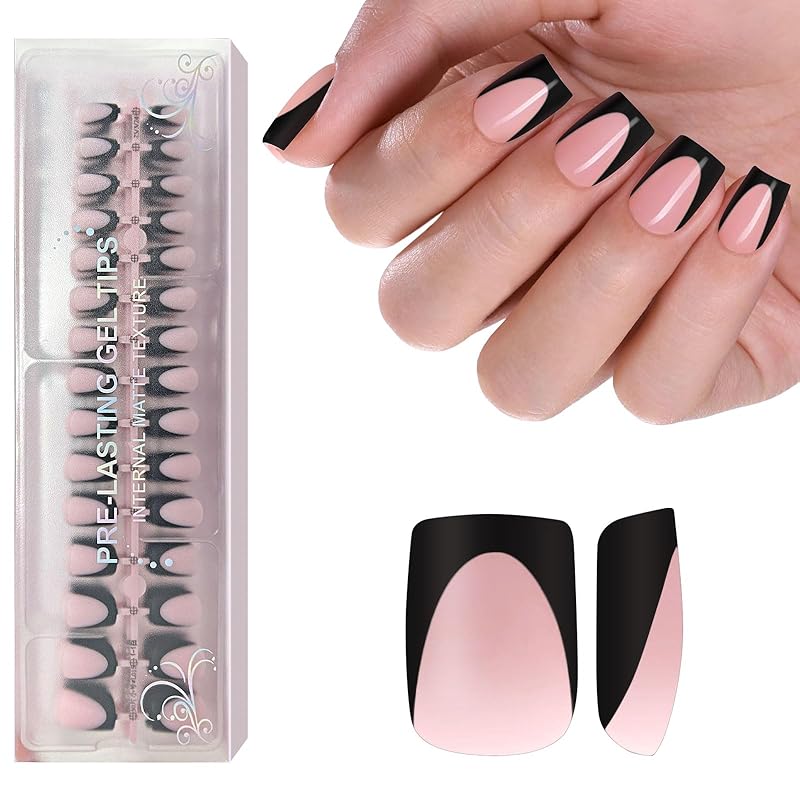 Milky Whit French Tip Press on Nails, 240Pcs French Press On Nail Short Square,Pre-Applied Primer & Top Coat,4 in 1 Gel Nail Tips Soak off Acrylic
