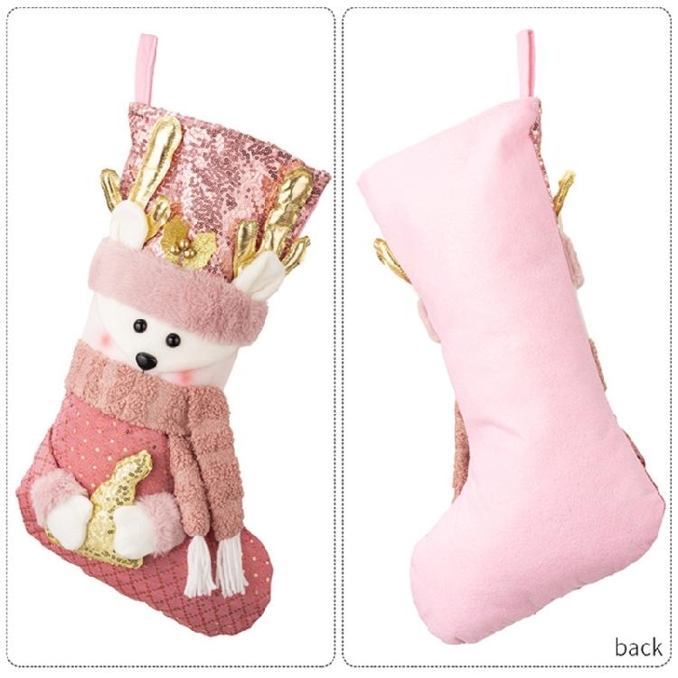 Sophisticated European Pink Sequins Christmas Stocking Festival Pink Christmas Stocking with Spacious Gift Holders