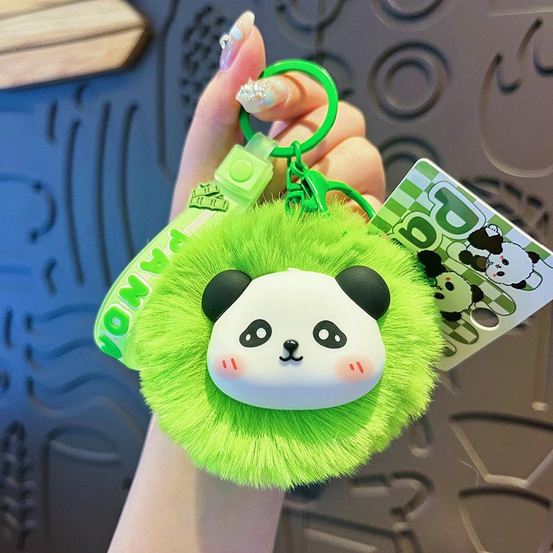 

Keychains For Women 2025 Luxury Original Plush Ball Panda Keychain Cute Cartoon Panda Key Ring For Student Mini Gift 8.5CM зелёный