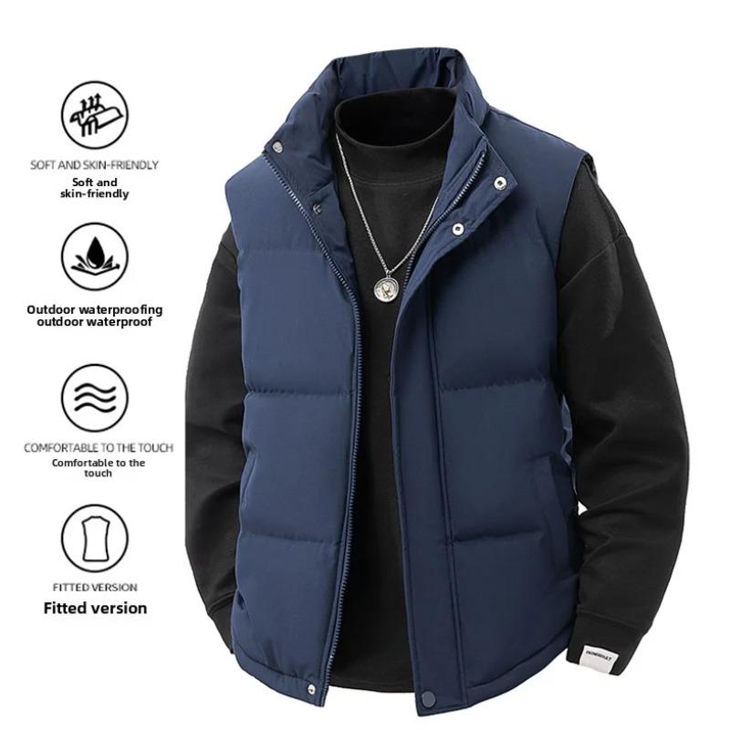 Pufferweste Herren Uni Lässig Warm Winterweste Jacke Winddicht Verdickt Weste Ärmellos Koreanische Mode Stehkragen Mäntel