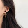 Balletcore Simple Earrings Grey Pearl Piercing Ear Stud Elegant Ribbon Bow Dangle Earrings  Women