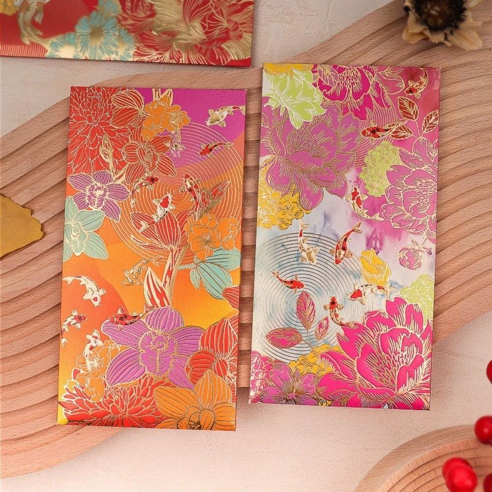 6pcs Golden Accents Thank You Cards Vibrant Floral Greeting Cards Lucky Money Bags  Wedding Birthday
