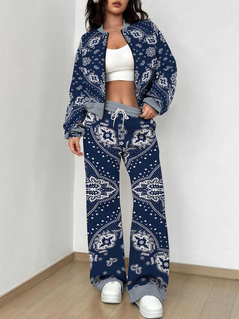 Splicing Autumn and Winter New European and American Women's Clothing Retro Pattern Printing Suit Women