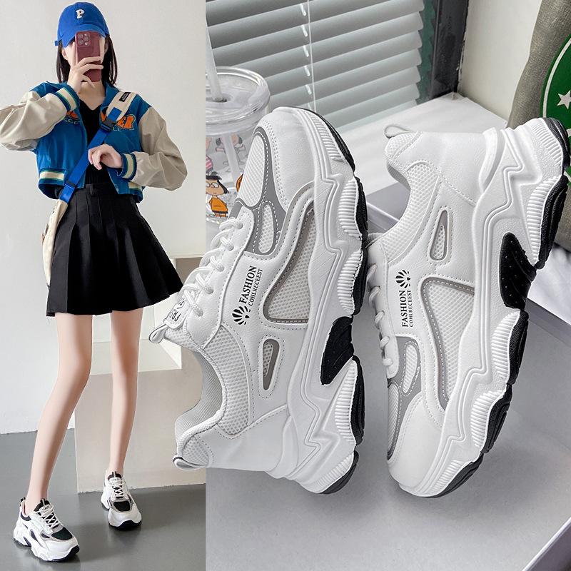 Spring 2025 new retro sports shoes mesh breathable dad shoes women's casual versatile platform white shoes