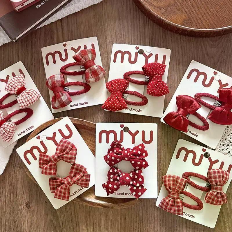 1Pair New Year Cute Red Bow Hairpins Children Girls Hair Clips Pin Barrettes Accessories Hairclip Headwear Headdress Ornament