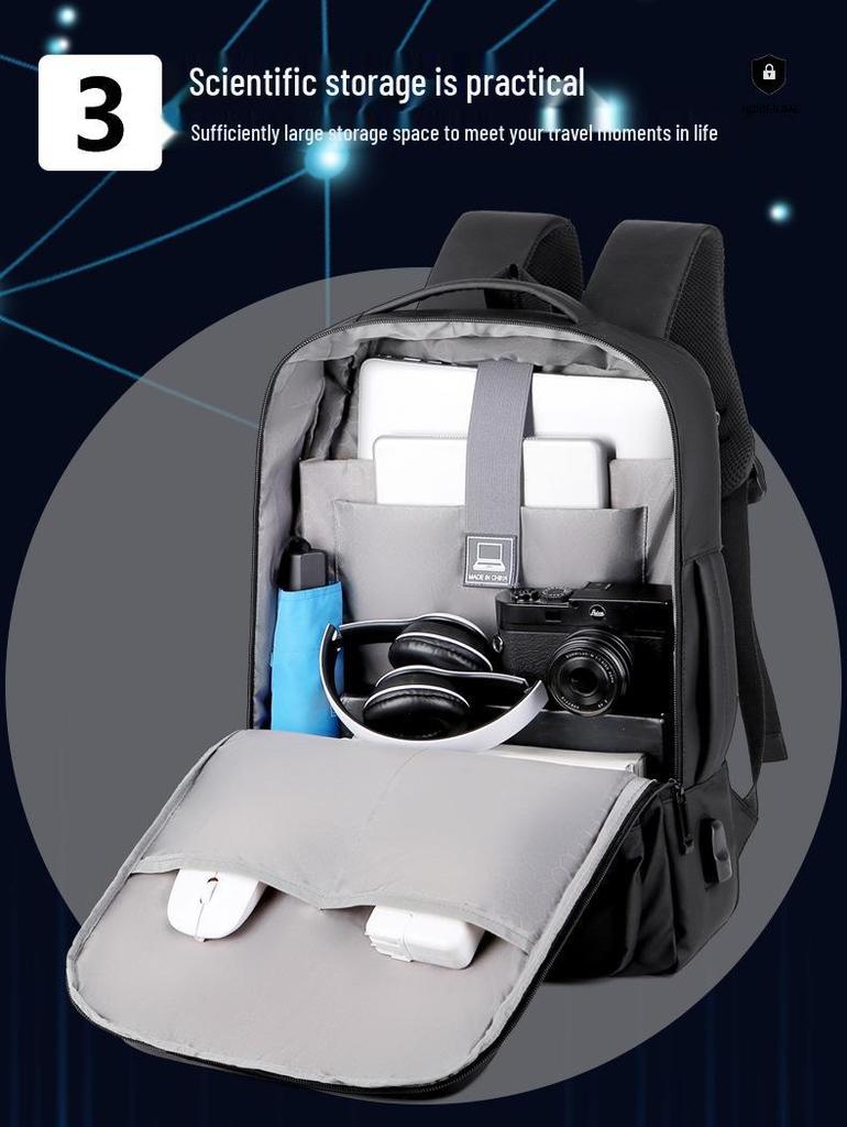 תרמיל גב עמיד למים עם טעינת USB למחשב נייד, לגברים, לעסקים ולקולג