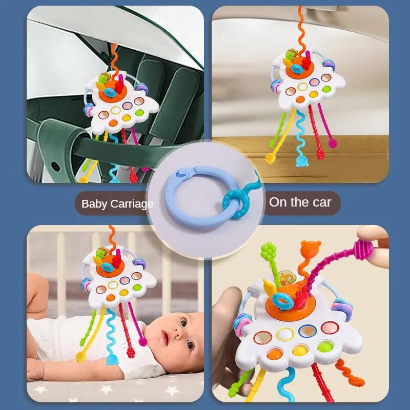 Baby Flying Saucer Rocket Pull String Teether Toys Montessori Sensory Educational Finger Grasp Training Early Cute Learning Toys