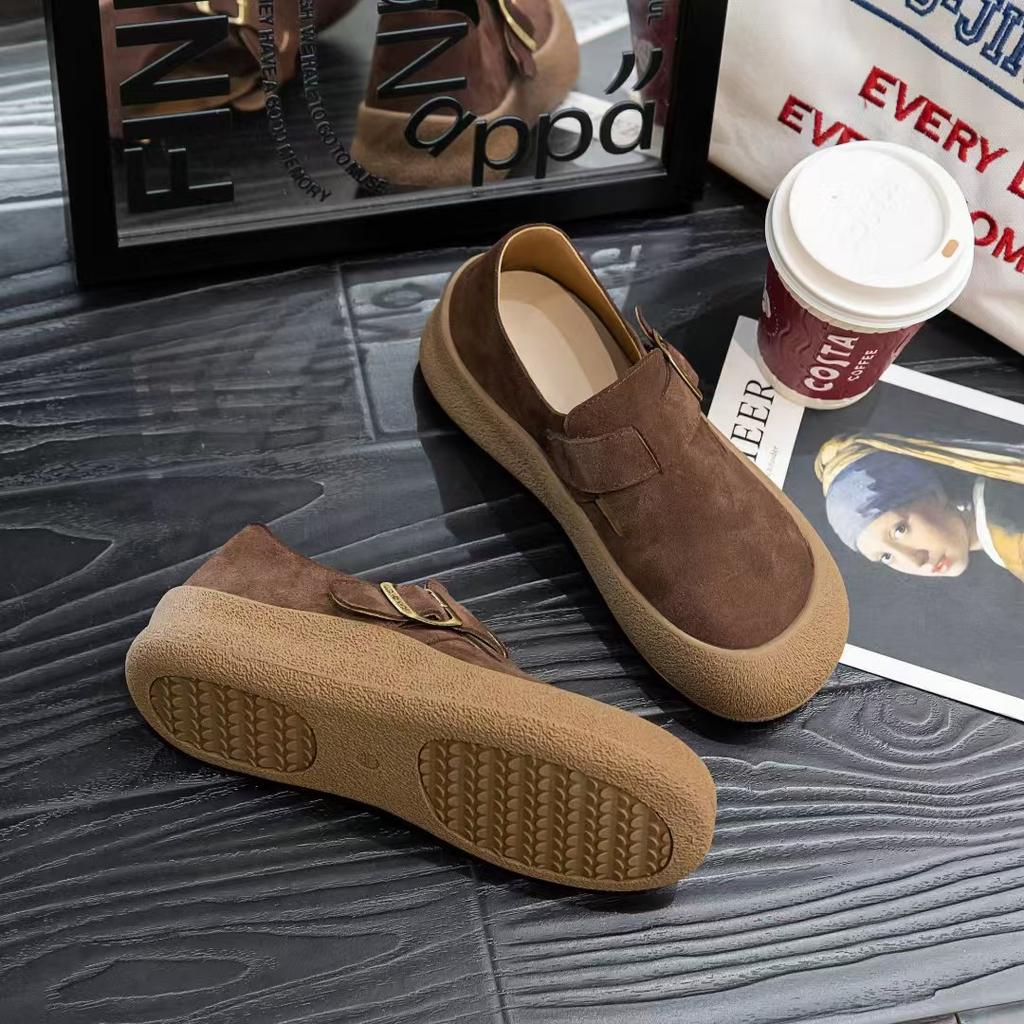Women's genuine leather autumn new thick-soled retro soft-soled one-pedal casual single shoes are comfortable