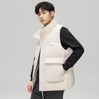 New Down Vest Men's Winter Trendy Solid Color Sports Vest Large Size Sleeveless Stand-up Collar Top Jacket for Men