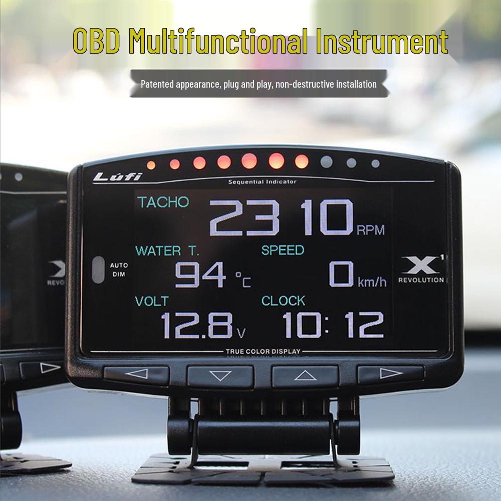 LUFI X1 Car Multifunctional OBD Gauge: Air-Fuel Ratio, RPM, Oil/Exhaust Temp, Voltage, Water Temp, Turbo Pressure.