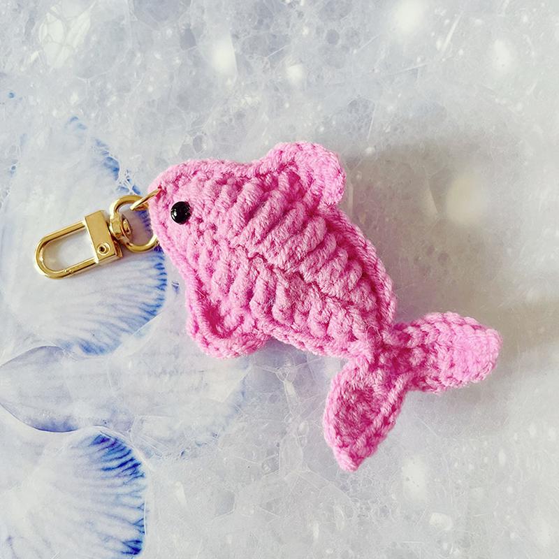 Kreative Cartoon Wolle Häkeln Niedlicher Kleiner Fisch Schlüsselanhänger Anhänger Gewebter Schlüsselring Taschenanhänger Hängende Dekoration