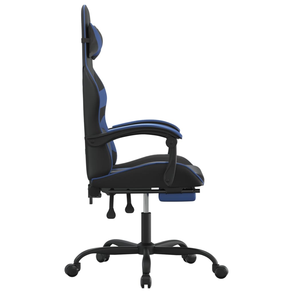 Gaming Chair with Footrest Swivel Black & Blue Synthetic Leather