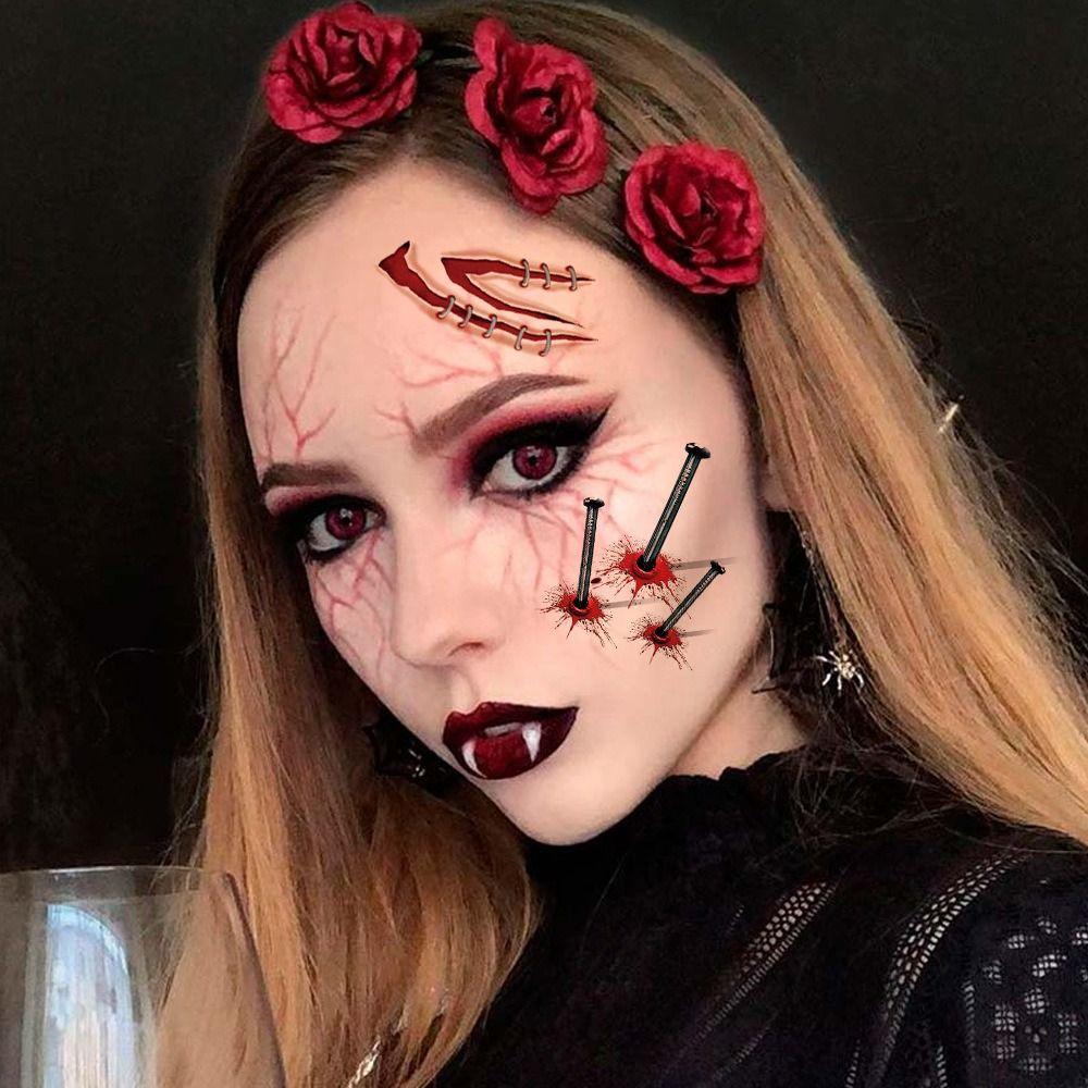 Krvavé jizvy Halloween Dočasná tetování Nálepka na obličej Halloween Body Art samolepky Holiday Party