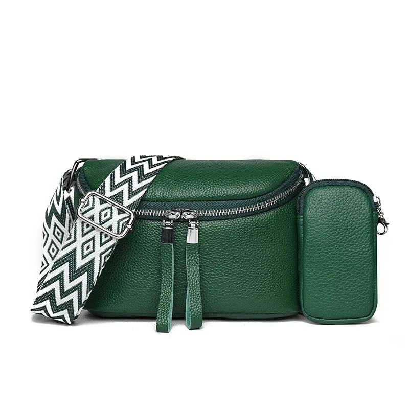 Two In One Women Vintage Underarm Bags  Cowhide Leather Shoulder Bag Multipocket Adjustable Strap Female Commute Daily Bags