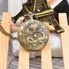 Antique Retro Bronze 12 Animal Quartz Round Case Pocket Watch Necklace with Pendant Chain No Waterproof Holiday Gift