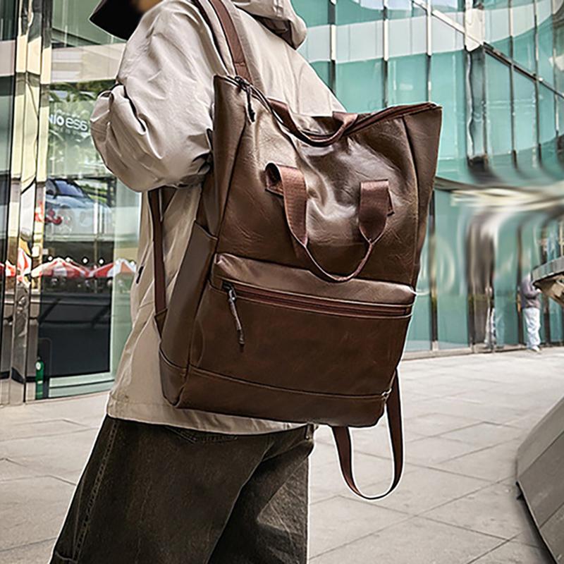 Kısa Mesafe Seyahati Yeni Sırt Çantası PU Deri Çok Yönlü Bilgisayar Çantası Büyük Kapasiteli İş Seyahat Çantası Retro Sırt Çantası