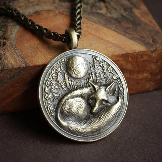 Collana con Pendente Luna Foresta Animale Viaggiatore nella Foresta Pendente Collana Stile Retrò Gioiello Regalo per Amanti della Natura