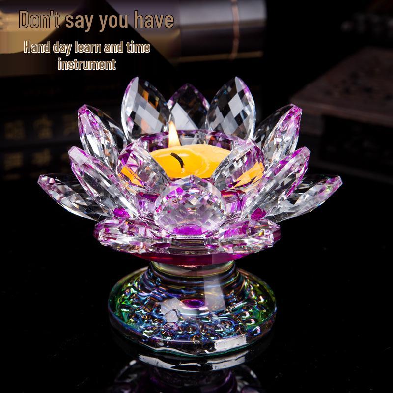 Kristall-Lotus-Glas-Kerzenhalter - Mehrfarbiges Ornament, Ewige Butterlampe für Heimdekoration