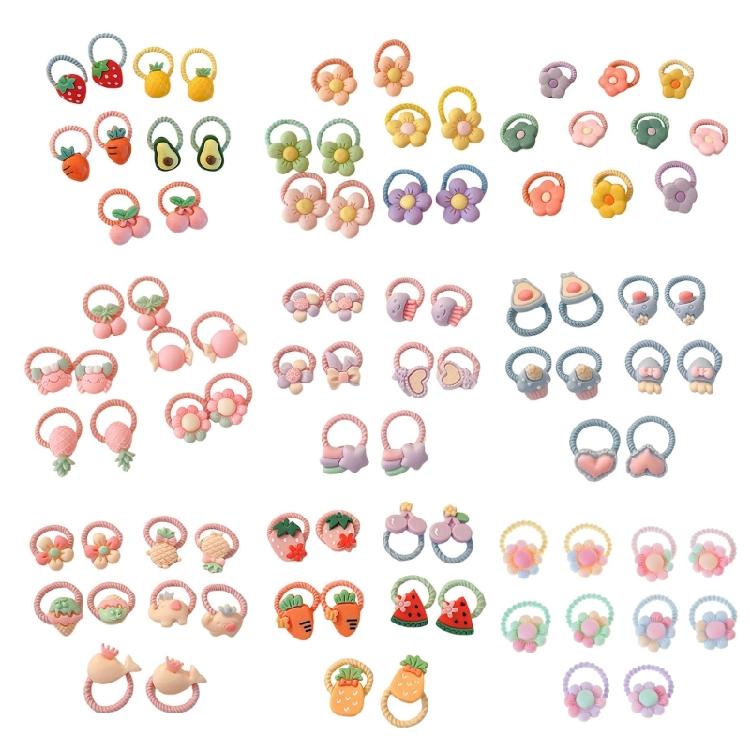 10Pcs Elastic Hair Bands for Toddler Girl with Flower and Fruit Designs for Children Various Hairstyles Hair Circles