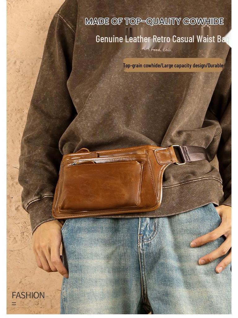 Men's Genuine Leather Chest Bag: Top Layer Cowhide, Outdoor Casual Crossbody, High-End Commuter Style