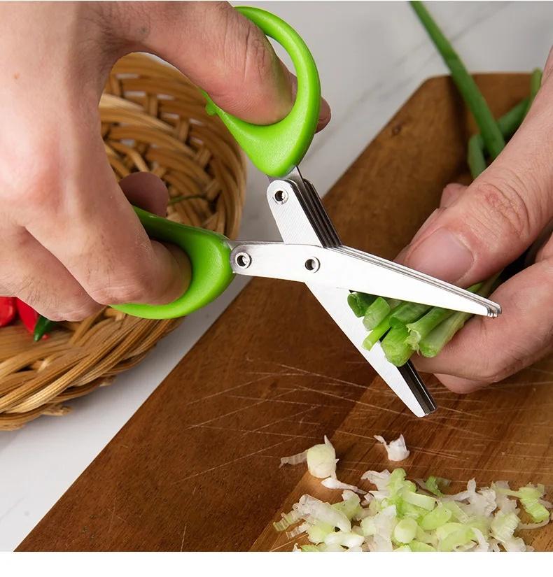 1PC Multi-Functional Stainless Steel 3/5 Layer Kitchen Scissors Pepper Shredded Chopped Scallion Cutter Laver Cut Cooking Tool
