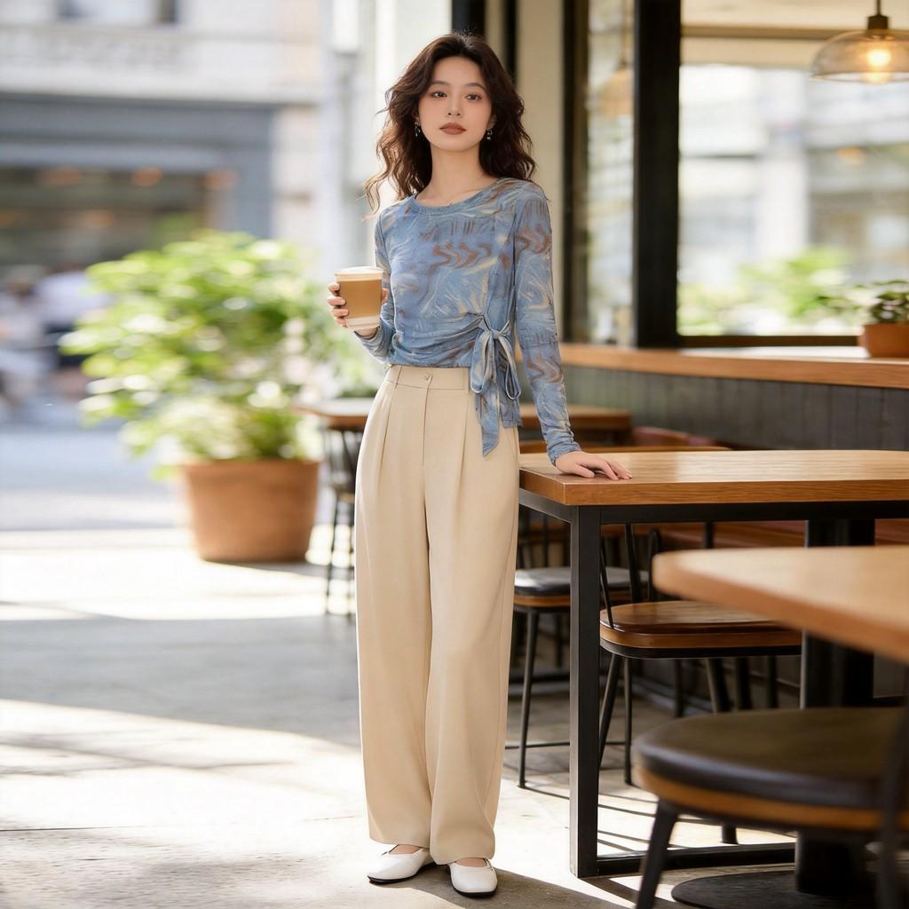 Vintage Floral Long Sleeve T Shirt With V Neck For Casual And Office Wear