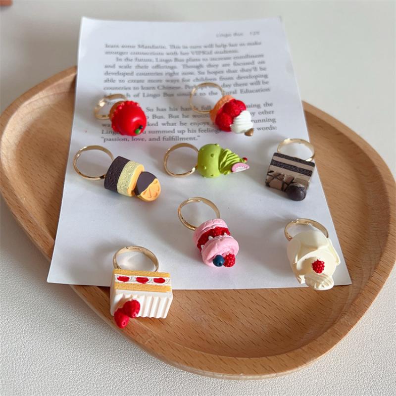 1 Piece Cream Chocolate Fruit Cake Rings Afternoon Tea Ring Exaggerated Vintage Chunky Girls Rings Birthday Gift