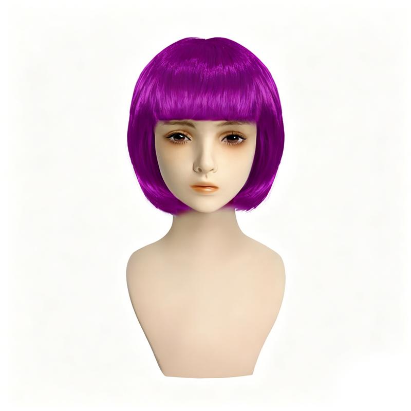 Colored Bob Synthetic Hair Wigs with Bangs for Women Halloween Costume Cosplay Party Use Black Green Purple Pink Blonde