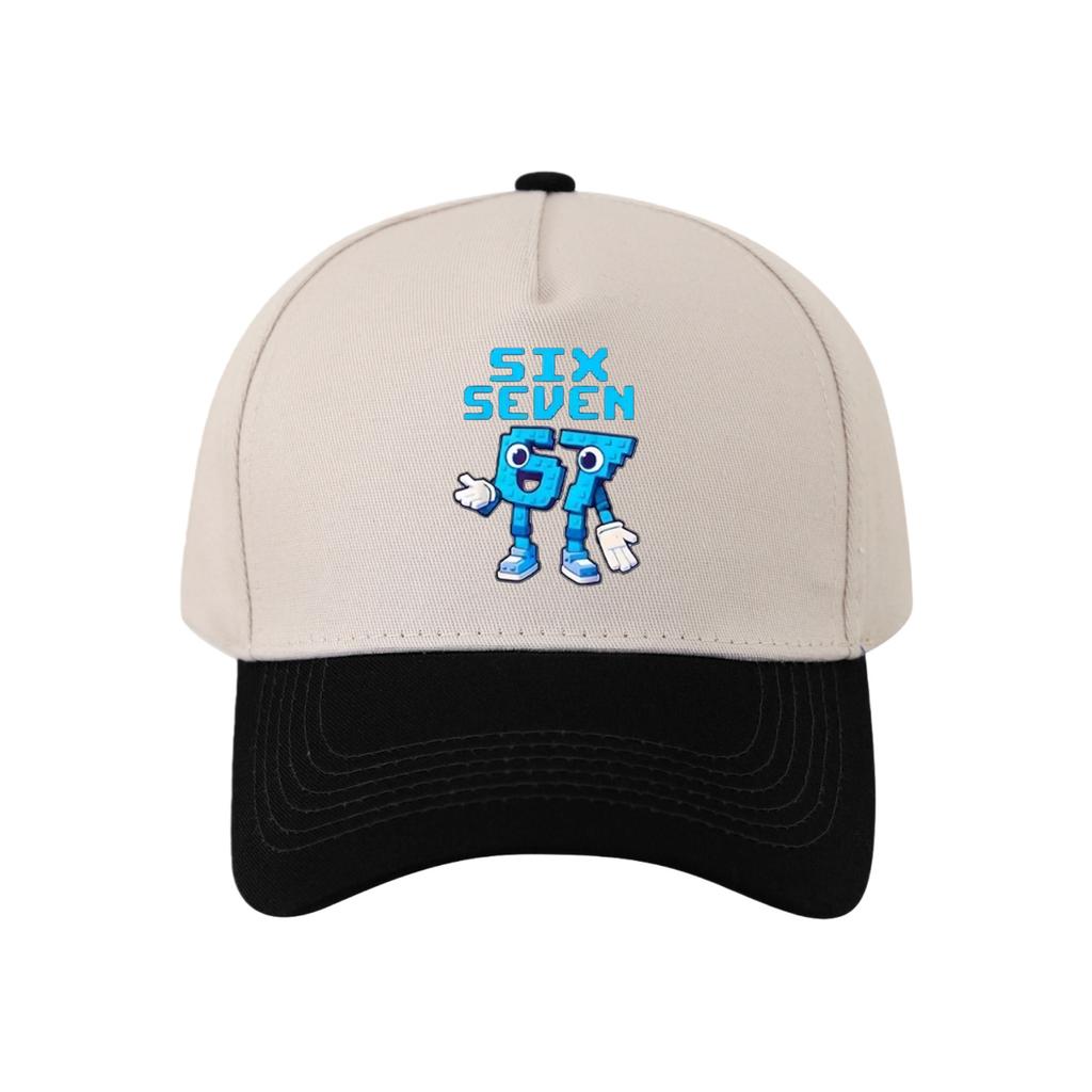 Retro Color Blocked Baseball Cap,Unisex 67 Six Seven   Breathable and Versatile Sun Shading Duckbill Cap