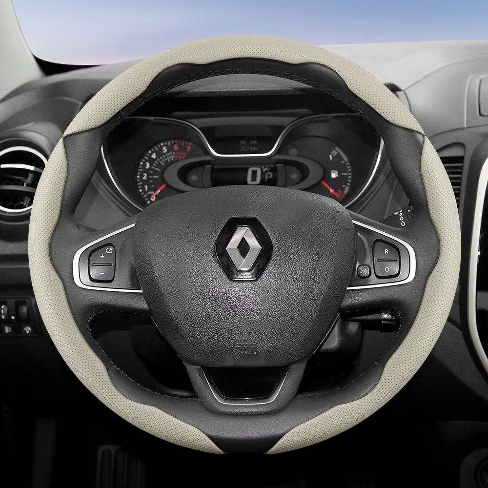 BHA1 Suitable for Renault Breathable Hole Leather Steering Wheel Cover Segmented Quick Release Design Non-Slip and Durable Megane 3 2 4 Clio4 5