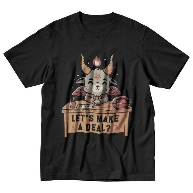 Man T Shirt Funny Baphomet Evil Satan Demon Tops Male Women Harajuku Cartoon GraphicTee Lucifer Goat Tshirt Short Sleeved Tees