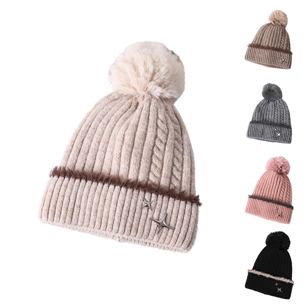2023 New Winter Five-star Logo Wool Ball Thickened Warm Hat To Prevent Cold Winter Ear Protection Wool Knitted Hat