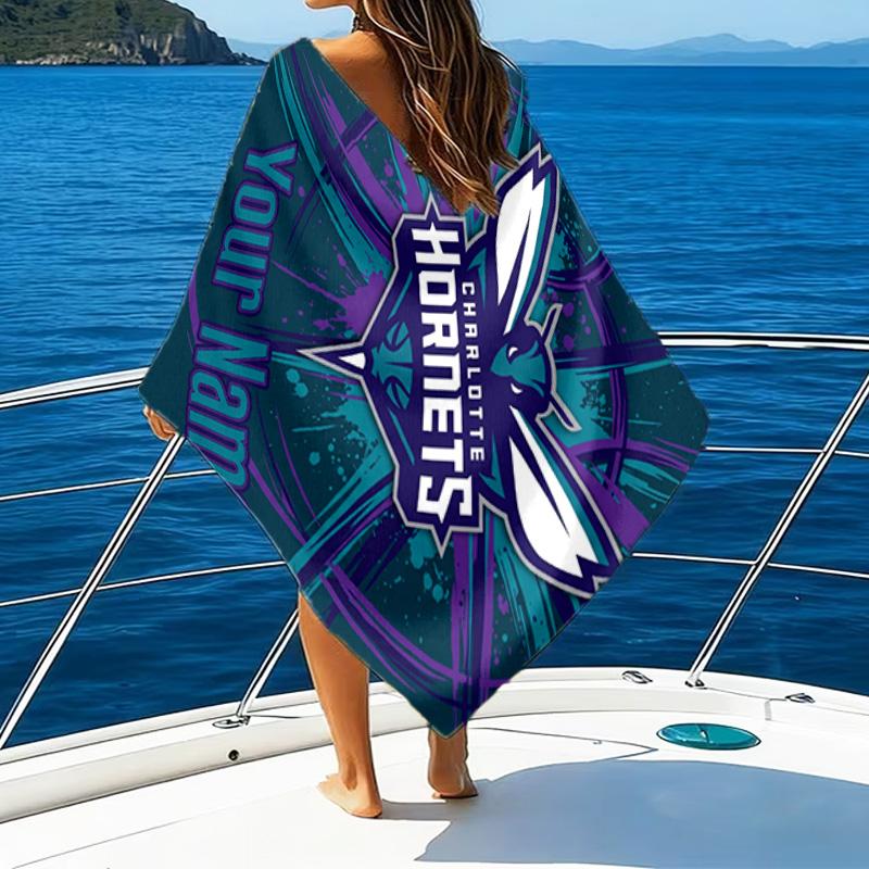Custom Name Beach Towel Space Hornets Logo Beach Towel, Soft Microfiber, Gift for Her/Him, Birthday, for Pool, Beach, Travel, Fan gifts