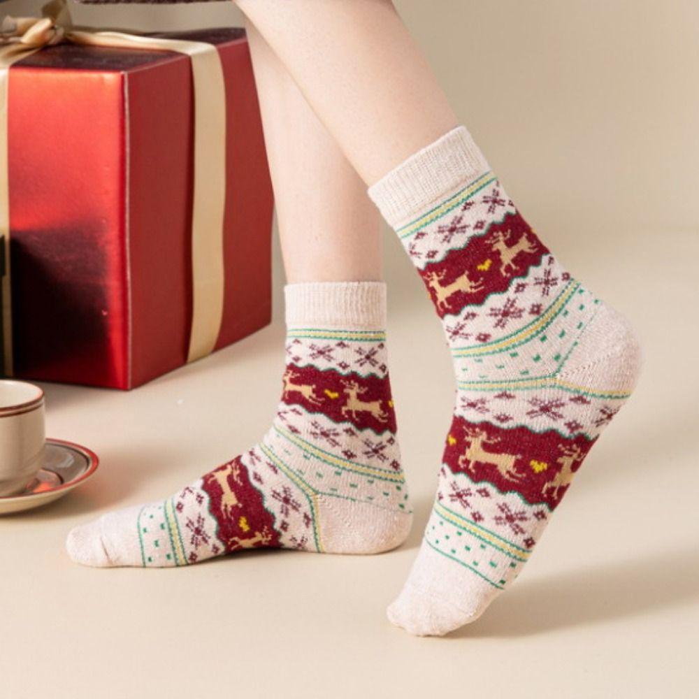 5Pairs Santa Claus Wool Socks Cotton Knit Santa Stockings Fashion Christmas Socks  Unisex