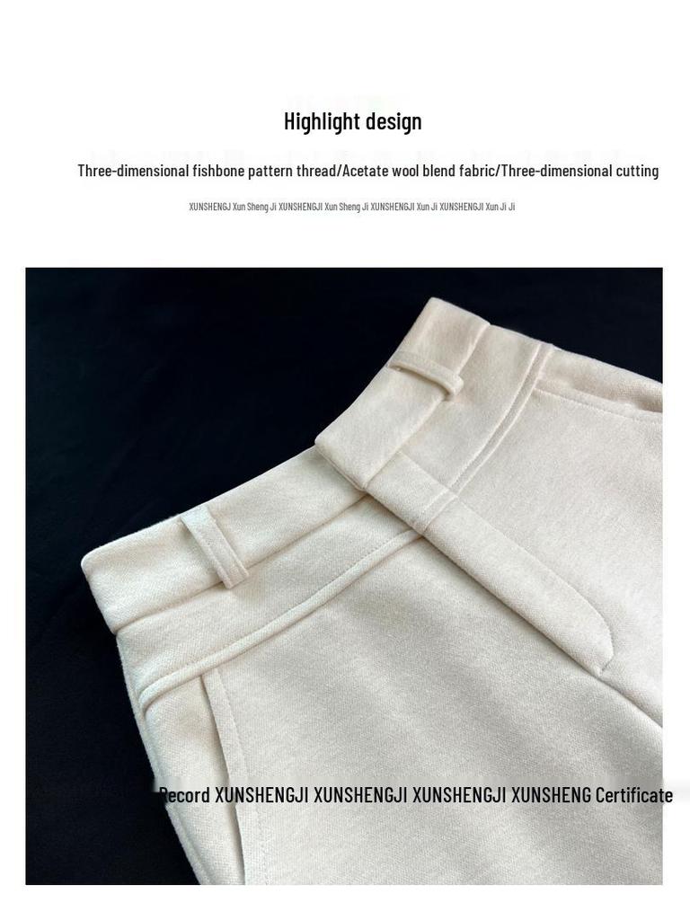 Women's Plus Size Wool Acetate Wide-Leg Pants - Autumn/Winter Thickened Straight-Leg Suit Pants