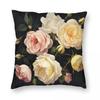 Pink Pastel Roses On Black Square Pillowcase Polyester Linen Velvet Creative Zip Decorative Home Wholesale x
