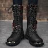 2025 Vintage Punkowe Buty Motocyklowe Jakość Męskie Wysokie Skórzane Buty Męskie Czarne Do Kolana Buty Motocyklowe Męskie Zimowe Buty Duży Rozmiar 46