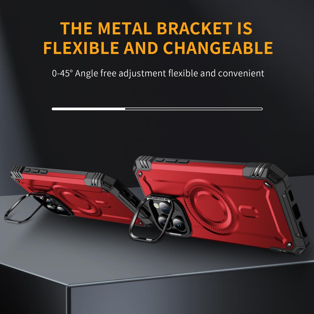 For iPhone 16 Pro Max Magnetic Case Lens Kickstand PC + TPU Shockproof Phone Cover