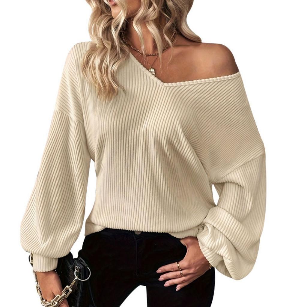 Maglietta a Maniche Lunghe con Scollo a V per Autunno Inverno, Maglieria Casual Elegante e Comoda per Donna, Top alla Moda Crossbody Stile Europeo Americano