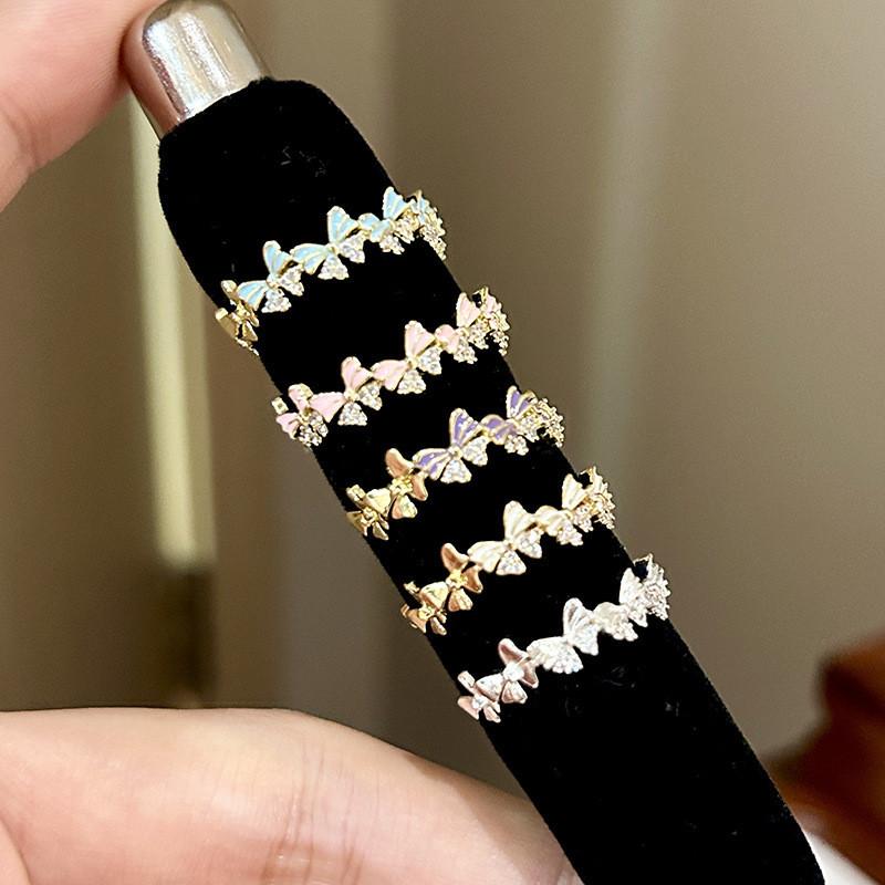 Unique Colorful Enamel Butterfly Knot Ring For Women Trendy Luxury Jewelry