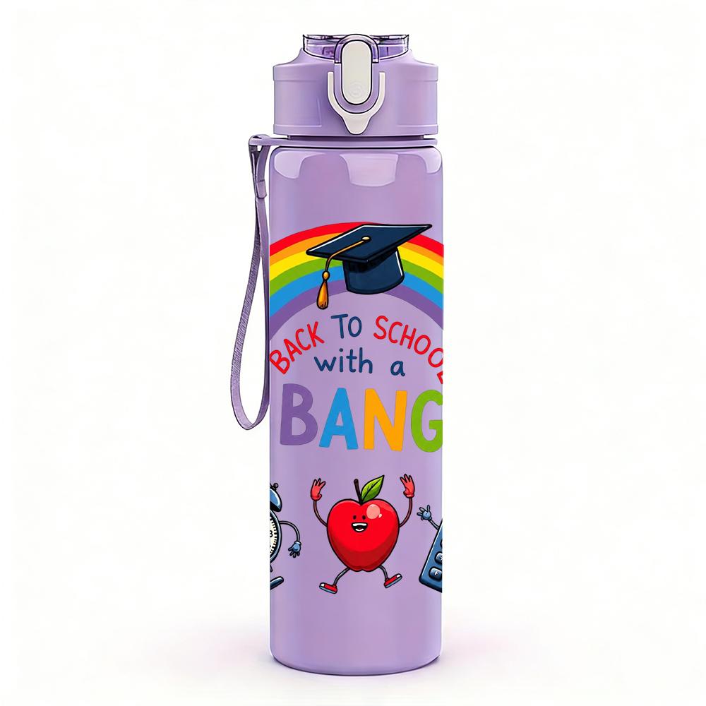 1PC Rainbow Clock Robot Quote Text 750ml Color Plastic Water Bottle Leakproof Flip Straw Lid For Sports Office Home Use