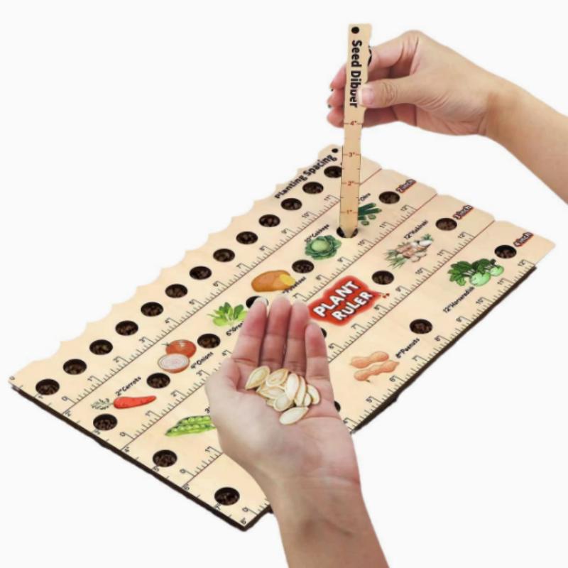 

Wooden Plant Ruler & Seed Dibber Set - Gardening Seed Sower Tool Spacing Guide 1set pack(1 ruler+dibber)