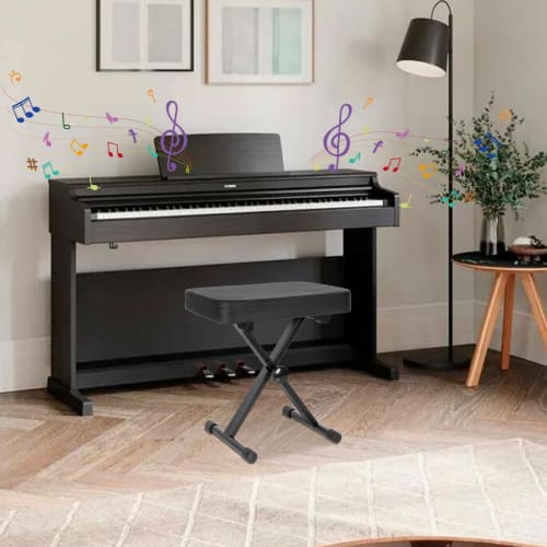AKOZLIN Piano Chair, 6cm Thick, X-Shaped, Keyboard Bench, 4 Height Adjustments, Foldable, with Non-Slip Sponge, Black