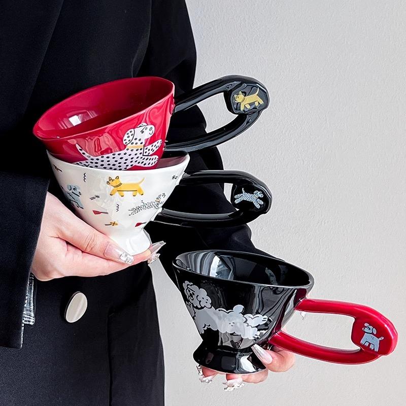 1PC Irregular Cute Ceramic Mug with High Aesthetic and Creative Design Sense, Small Dog Cup, Office Breakfast Cup