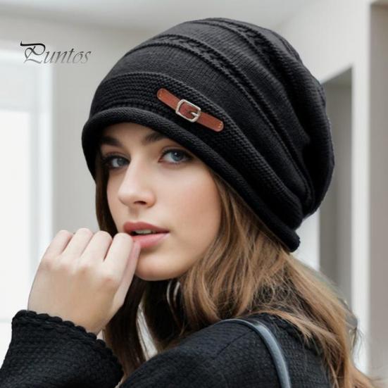 Wintermütze für Damen, dick gestrickt, winddicht, mit Plüsch gefüttert, hält warm, Ohrenschutz, elastische Baggy-Kappe, Outdoor-Mütze für den Schulweg